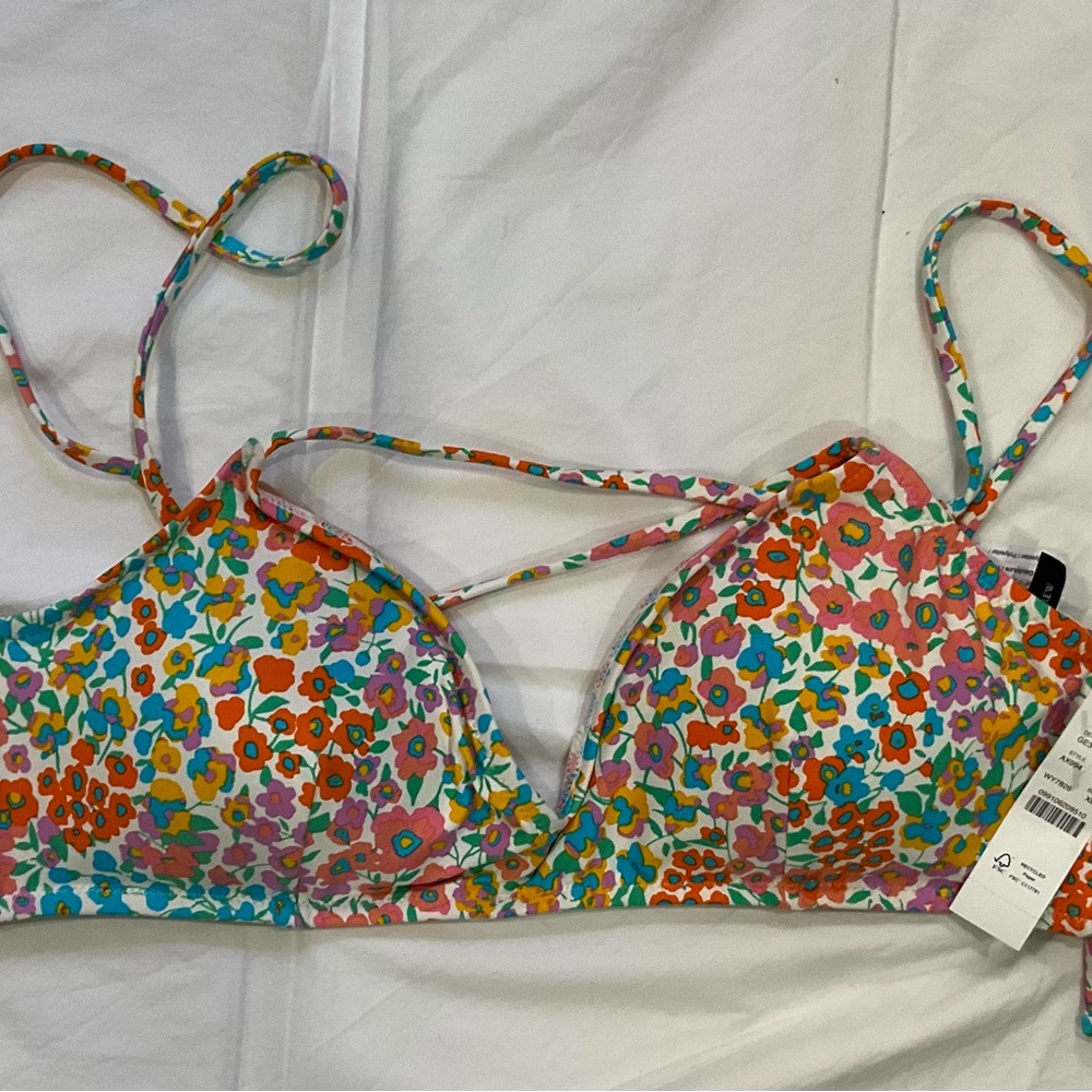 J. Crew Floral Bikini Top - Pink and Blue